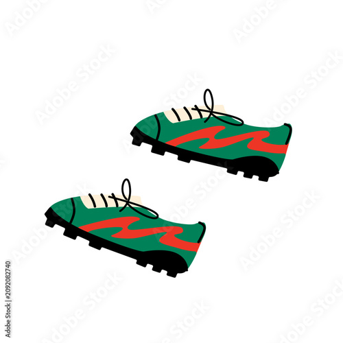 Vector illustration of a pair of green soccer or baseball cleats, in doodle style. Used in sports themes