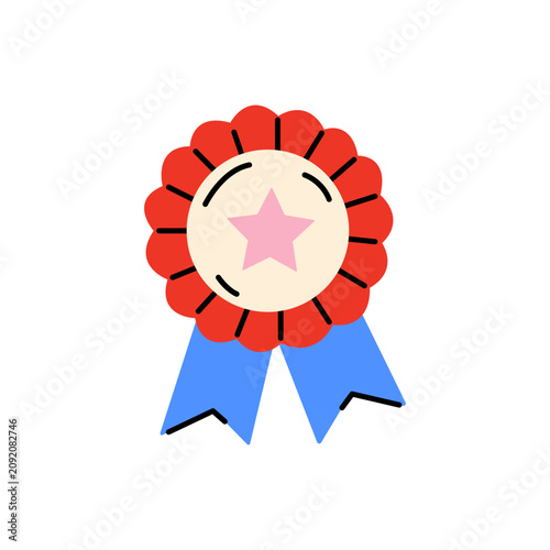Vector image of an award cockade with red corrugated edges, in doodle style. Used as a badge, certification or prize