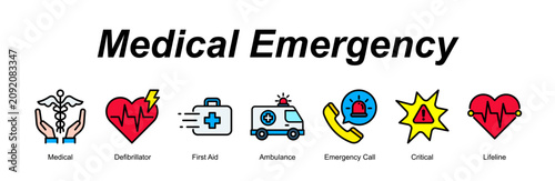 Obraz na płótnie Medical Emergency web banner icon concept for with icon of Medical, Defibrillator, First Aid, Ambulance, Emergency Call, Critical, Lifeline