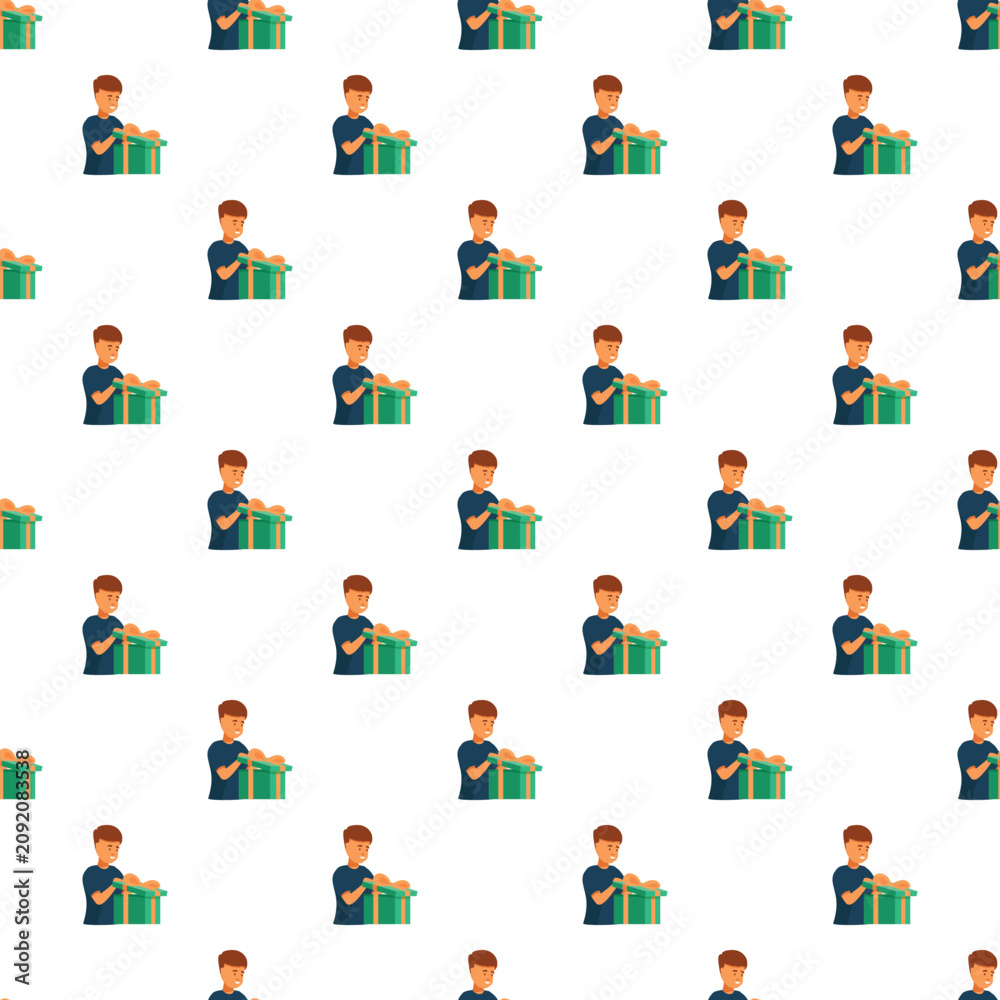 Fototapeta premium Boy receiving and opening a present in a repeating seamless pattern