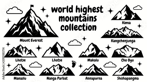 Tableau sur toile collection of the worlds highest mountains featuring mount everest kangchenjunga