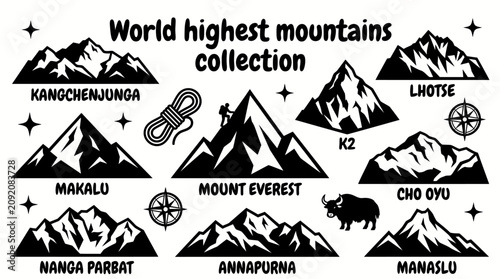 Εκτύπωση καμβά collection of the worlds highest mountains featuring mount everest kangchenjunga