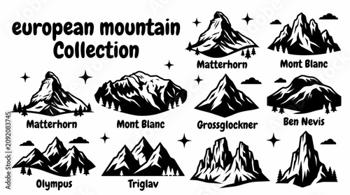 Foto famous european mountains featuring matterhorn montblanc grossglockner bennevis