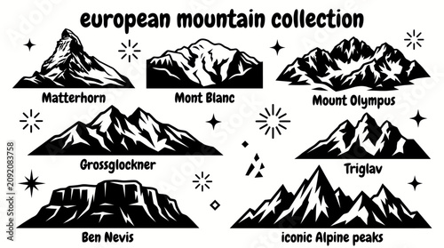Tableau sur toile famous european mountains featuring matterhorn montblanc grossglockner bennevis