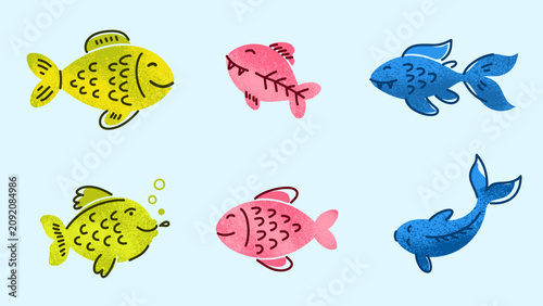 Photography colorful school of fish swimming in deep ocean bundle set