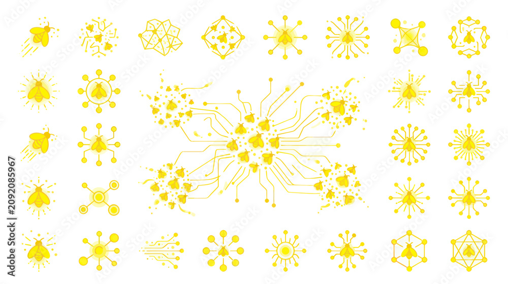 Fototapeta premium Abstract Yellow Bee Network Technology and Data Flow