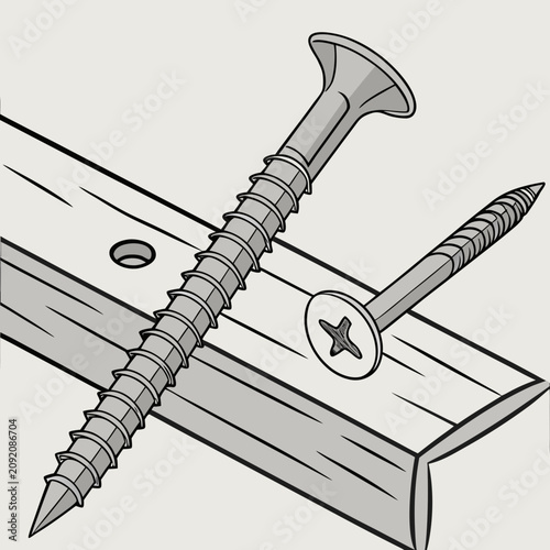 Εκτύπωση καμβά Two large screws on a metal surface with fastener hardware construction building