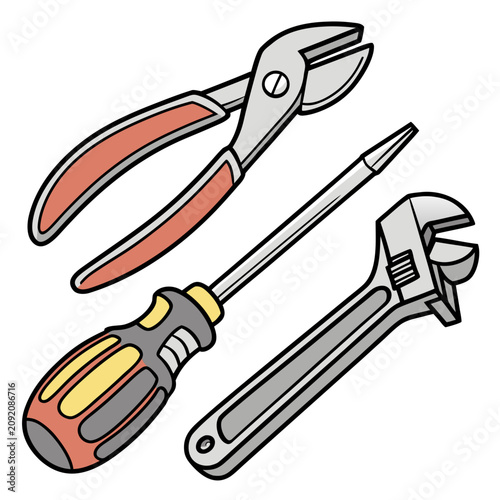 Фотография Illustration of a screwdriver and a wrench tools used for tightening and looseni