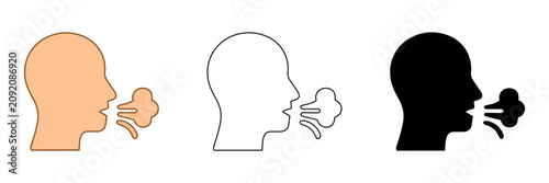 Obraz na płótnie Icons depicting a person exhaling or breathing out in different styles