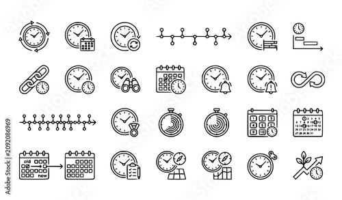 Konstfotografi Long term clock outline icon set with time management schedule planning timeline