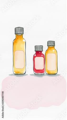 Essential oils in bottles, watercolor style image