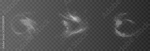 Foto Transparent png set of white sugar or salt crystals in air flying flour powder e