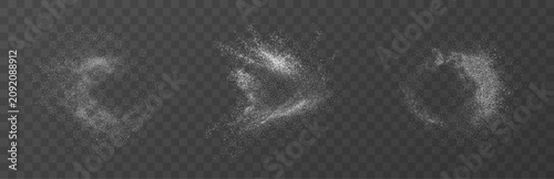 Konstfotografi White flour or sugar crystals explosion in air scattered seasoning dust circles