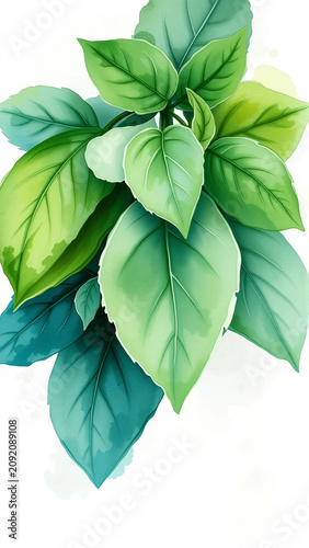 Green tropical leaves arrangement on white background