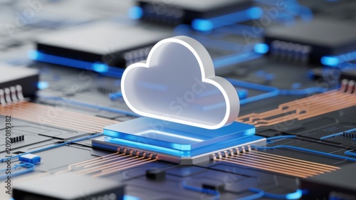 Cloud Computing Concept with Glowing Heart Symbol on Circuit Board Background