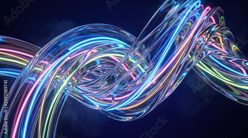 Dynamic flow of colorful lights twisting and intertwining in a dark space