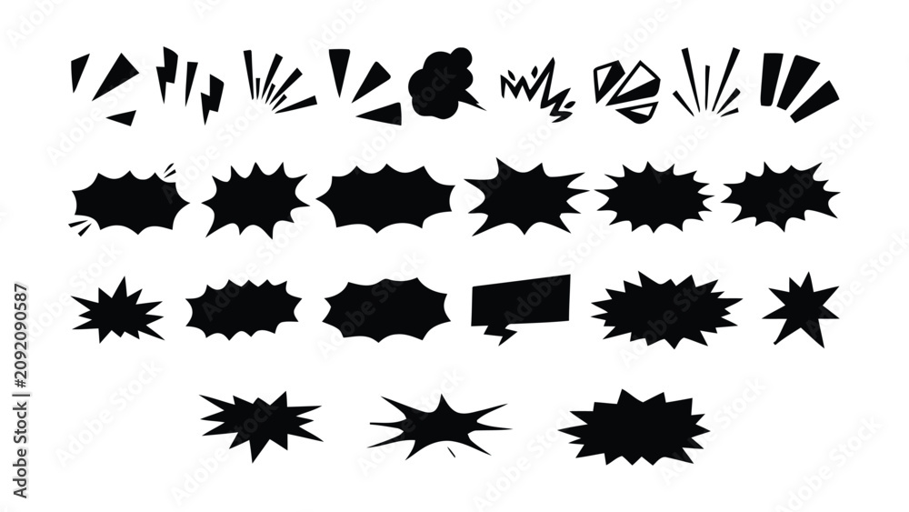 Obraz premium Collection of various comic book style speech bubbles and explosion effects