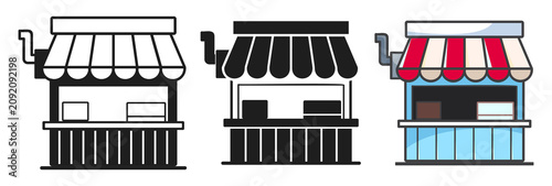 Foto Market stall element with awning and counter for retail sales on transparent bac