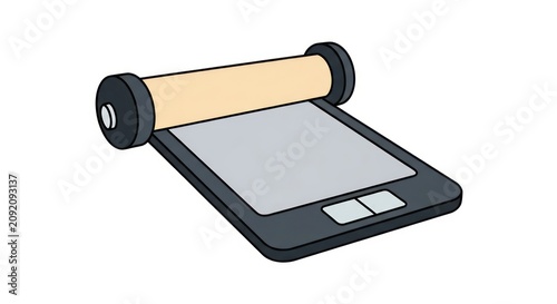 Digital kitchen scale with parchment paper.