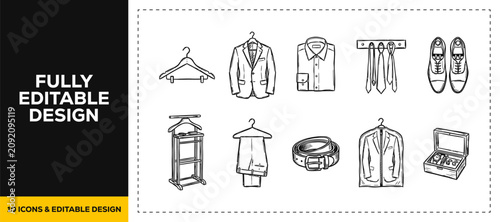 Принти на полотні flat vector illustration line art icon bundle set design focusing on male fashio