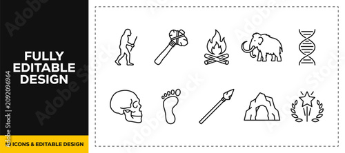 Photos flat vector illustration line art icon bundle set design focusing on prehistoric
