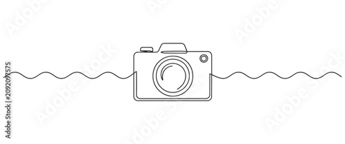 Bild auf Leinwand Continuous line art of a camera and wave signal design with photography, continu