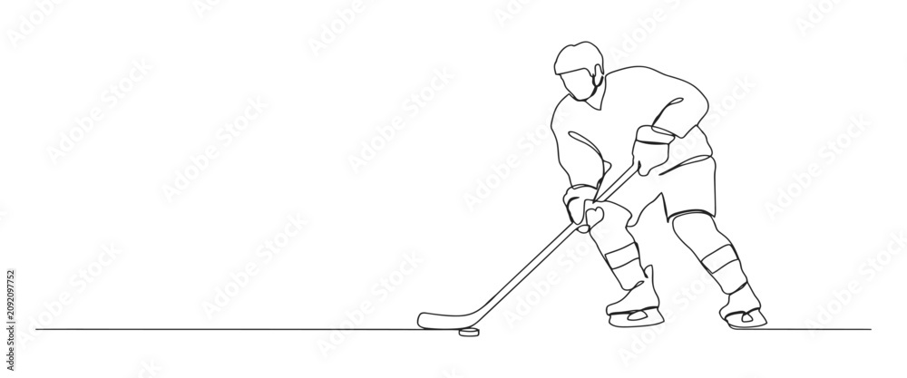 Obraz premium Continuous single line drawing of ice hockey player holding stick with continuous