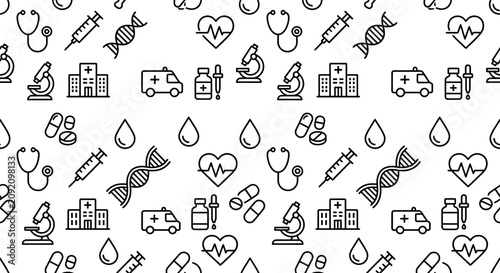 Medical and healthcare line icon seamless pattern background