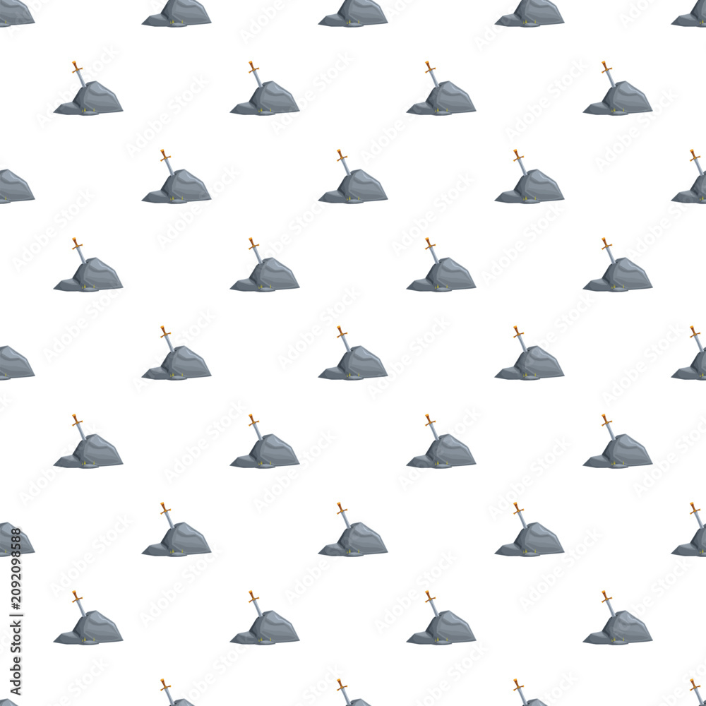 Obraz premium Seamless repeating pattern presenting a sword embedded in a rock symbolizing a legend