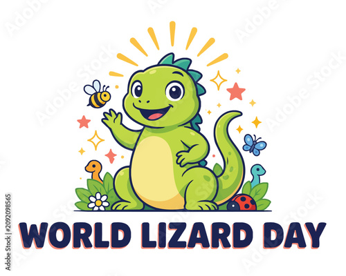 Photos World Lizard Day Vector Illustration, Reptile Conservation and Nature Celebratio