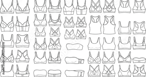 Canvastavla Professional women's bra and sports bra technical flat sketches collection featu