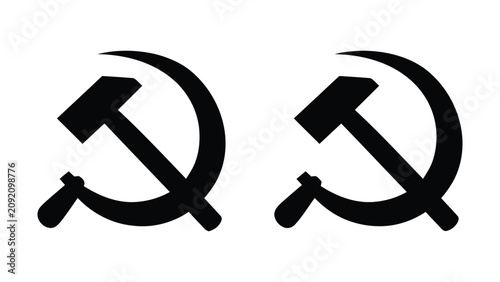 Tableau sur toile Two communist party hammer and sickle symbols on white background