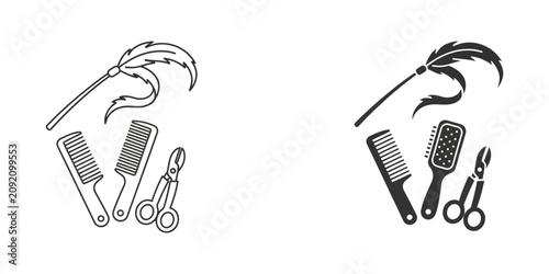 Foto Professional hair grooming and salon styling tool icon set