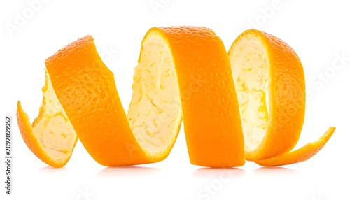 Curled Fresh Orange Peel Isolated on White Background