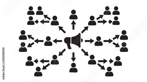 фотографія Megaphone with Network of User Icons and Arrows Symbolizing Communication, Outre