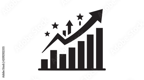 Graph Showing Upward Trend with Stars and Arrows Featuring Growth, Increase, Chart with Business and Success Elements