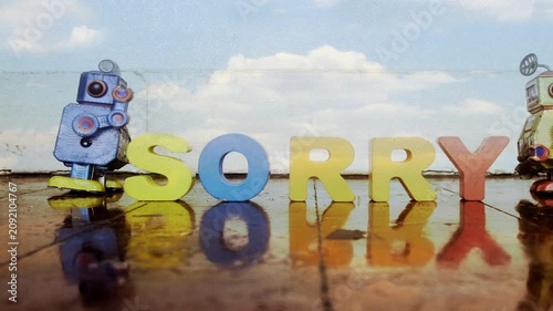 Retro robot toys say sorry not sorry stop motion 