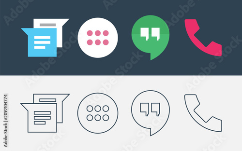 Communication icon set with fax phone keypad and chat symbols