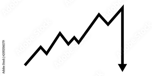 Canvastavla Minimalist black line graph showing economic growth followed by a sudden sharp d