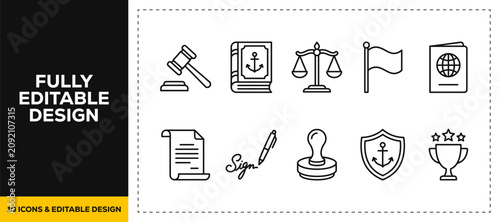 flat vector illustration line art icon bundle set design showcasing law enforcement security systems physical protection border barriers and property access safe graphics