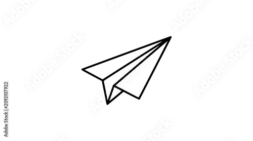 Hand-traced paper plane vector illustration, clean black outline icon of folded paper airplane for sending messages, email, travel, direction, startup ideas, and minimalist communication design