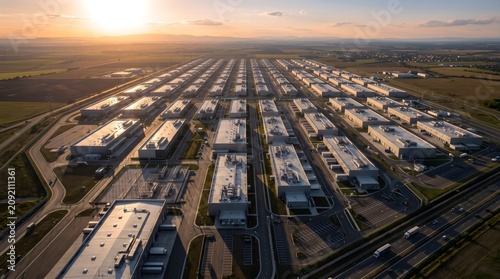 Cuadro en lienzo Vast Data Center Campus Stretching to the Horizon Across an Arid Plain With Endl
