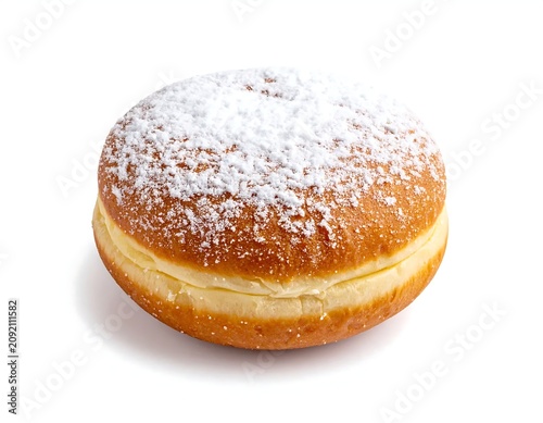Powdered Cream Filled Doughnut Isolated on White Background