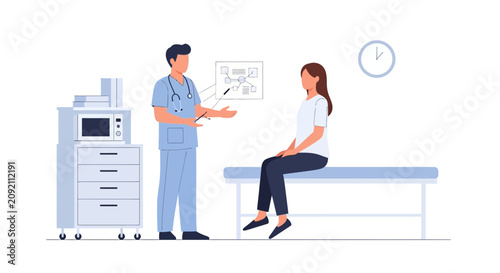 Doctor Advising Patient: Medical Consultation, Health Check Up, Clinic Scene Flat Design