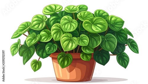 Lush Green Potted Houseplant Displayed on Light Gray Background