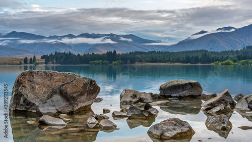 mountain lake in the morning with reflections 