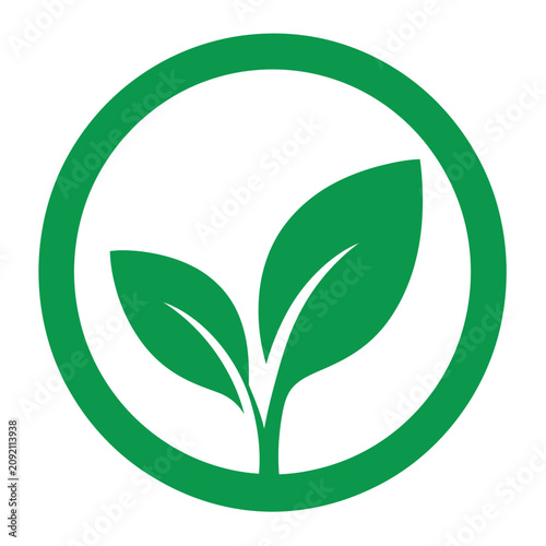 Bild auf Leinwand Green leaf icon in circular frame design.