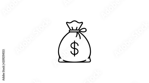 Cuadro en lienzo Tied money bag vector icon with bold dollar mark, drawstring knot and sack base,