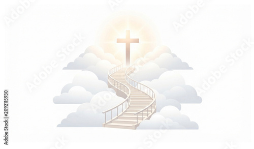 Foto Christian Cross with Stairway to Light Spiritual Faith Vector Illustration Isola