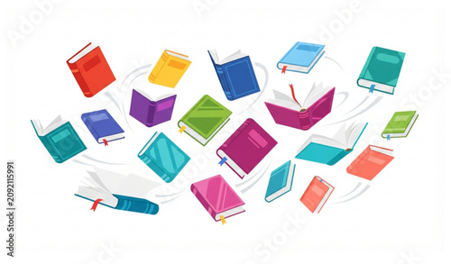 Photos Modern Flying Hardcover Book Collection Educational Vector Illustration Isolated